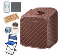 RELAX4LIFE Portable Steam Sauna, Folding Full Body Spa Sauna Tent with 9 Levels Temperature, Timer, 1000W Generator, Chair & Foot Massage Roller, Personal Slimming Detox Therapy Sauna Cabin (Coffee)