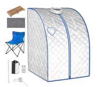 RELAX4LIFE Portable Steam Sauna, Folding Full Body Steamer Tent with Remote Control, Folding Chair, Foot Massage Roller, 9-Level Temperature & Timer, Personal Spa Box for Detoxify Slimming (Silver)