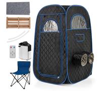RELAX4LIFE Portable Steam Sauna, Folding Personal Full Body Home Sauna Tent with 1000W 3L Steam Generator, Remote Control, Foot Massager & Foldable Chair, Slimming Detox Therapy Pop-up Cabin (Black)