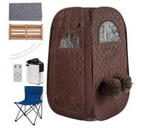 RELAX4LIFE Portable Steam Sauna, Folding Personal Full Body Home Sauna Tent with 1000W 3L Steam Generator, Remote Control, Foot Massager & Foldable Chair, Slimming Detox Therapy Pop-up Cabin (Coffee)