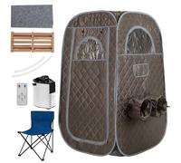 RELAX4LIFE Portable Steam Sauna, Folding Personal Full Body Home Sauna Tent with 1000W 3L Steam Generator, Remote Control, Foot Massager & Foldable Chair, Slimming Detox Therapy Pop-up Cabin (Grey)