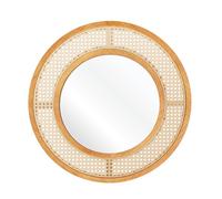 RELAX4LIFE Rattan Decorative Wall Mirror, 65cm Round Hanging Vanity Mirror, Wooden Frame Wall Mounted Mirror Accent Makeup Dresing Mirror for Living Room, Bedroom, Bathroom and Hallway