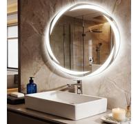 RELAX4LIFE Round Bathroom Mirror with LED Lights, 600/700mm Wall Mounted Vanity Mirror with Memory & 3 Colour Dimmable, Circle Anti-Fog Light Mirror for Living Room Bedroom Dressing Room (70 x 70cm)