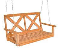RELAX4LIFE Swing Chair and Stand, Outdoor 2-Seater Swing Bench with A-Shaped Frame, Adjustable Chains, All-Weather Solid Wood Hanging Chair Set for Backyard Garden Poolside (Swing Chair)