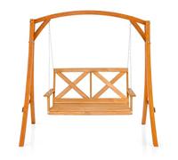 RELAX4LIFE Swing Chair and Stand, Outdoor 2-Seater Swing Bench with A-Shaped Frame, Adjustable Chains, All-Weather Solid Wood Hanging Chair Set for Backyard Garden Poolside (Swing Chair + Stand)