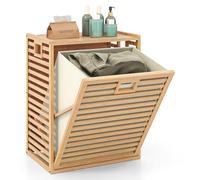 RELAX4LIFE Tilt-out Laundry Hamper, 68L Bamboo Laundry Basket with Foldable & Removable Fabric Liner and Side Handles, Dirty Clothes Sorter Washing Bin Organiser Unit for Bathroom, Bedroom