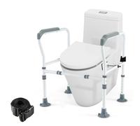 RELAX4LIFE Toilet Safety Frame, Adjustable Toilet Surround Frame Mobility Aids with Fixed Strap and Non-Slip Pads, Foldable Bathroom Safety Handrail Rails Stand for Disabled Elderly Pregnant (Grey)
