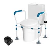 RELAX4LIFE Toilet Safety Frame, Adjustable Toilet Surround Frame Mobility Aids with Fixed Strap and Non-Slip Pads, Foldable Bathroom Safety Handrail Rails Stand for Disabled Elderly Pregnant (Blue)