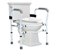 RELAX4LIFE Toilet Safety Rail, Bathroom Support Frame with Adjustable Height and Width, 360°Clamps & Non-Slip Pads, Toilet Support Frame with Handles for Elderly Disabled Pregnant