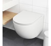 RELAX4LIFE Wall Hung Toilet, Wall-Mounted Ceramic Rimless WC Pan with Soft Close Seat and and Dual Flush System, Bathroom Cloakroom Back to Wall Toilet, 52.5cm Long, No Included Concealed Cistern