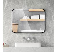 RELAX4LIFE Wall Mounted Rectangular Mirror, 70x50cm Horizontal/Vertical Makeup Shaving Bathroom Mirror, Black Aluminum Framed Decorative Vanity Hanging Mirror for Living Room, Bedroom, Hallway