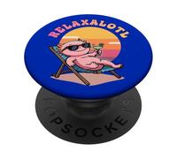 Relaxalotl Adorable Axolotl Chillin on the Beach in the Sun PopSockets Adhesive PopGrip