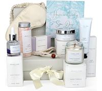 Relaxation Birthday Gifts for Women Luxury Home Spa Gift Set with Lavender | Ten Piece Pamper Hamper for Her, Crackling Soy Candle, Amethyst Body Oil, Himalayan Salts, Satin Eye Mask, Hand Balm