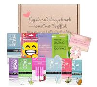 Relaxation Spa Gift Set for Women & Teens - 5x Eye Patches (4 pairs each) , 1x 2 Sheet Masks, 1x 3 Sheet Masks + 1x Single, 1x Foot Mask, Lip Balm, Gift Box & Card - Self Care Kit, Pamper Gift Set
