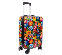 Relaxation Travel Accessories Kit Floral Travel Croissant Eye Mask Makeup Mini Trunk Cabin Suitcase Trolley Bag with Poland Folk Art Design (Cabin Suitcase Trolley Bag, 55 x 33 x 22 cm)