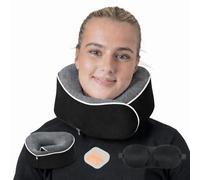 Relaxd Travel Pillow for Adults | Adjustable Memory Foam Neck Pillow for Travel | 360 Degree Neck Support | Removable Pillow Case | Includes Eye Mask, Earplugs, Travel Bag | Black | UK Brand