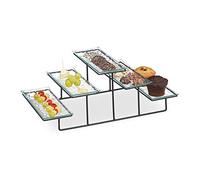 Relaxdays 1 x 3 Tier Cake Stand with 5 Glass Serving Plates, Iron, 17.5 x 46 x 24.5 cm, Transparent/Black