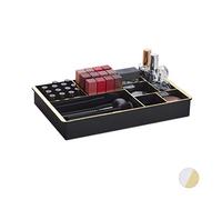 Relaxdays 1 x Plastic Drawer Organiser with 8 Compartments (HxWxD): 5 x 35 x 22 cm, Black/Gold