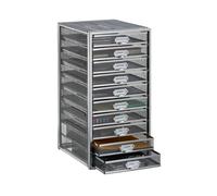 Relaxdays Desk Organiser, 10 Drawers for DIN A4 Files, Letter Tray and Paper Sorter, Mini Chest of Drawers, Silver