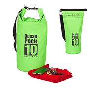 Relaxdays 10 L Dry Bag, Waterproof Ultralight Backpack for Kayaking, Sailing, Skiing, Green