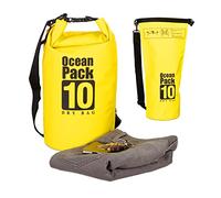 Relaxdays 10 L Dry Bag, Waterproof Ultralight Backpack for Kayaking, Sailing, Skiing, Yellow