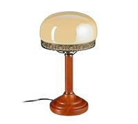 Relaxdays 10016611 Table Lamp with Round Wooden Base, Nostalgic Art Nouveau Style, Beige / Brass Effect