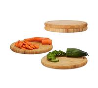 Relaxdays 10022152_305, Natural Breakfast Set of 4, 25 cm, Robust Kitchen Cutting Board, Serving Tray, Chopping, Platter, Round, Bamboo