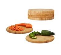 Relaxdays 10022152_307, Natural Breakfast Set of 6, 25 cm, Robust Kitchen Cutting Board, Serving Tray, Chopping, Platter, Round, Bamboo