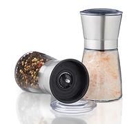 Relaxdays 10023278 Grinder Silver Manual Pepper Mill Set of 2, Glass, Stainless Steel, High-Quality, Spice Shaker, Adjustable Ceramic Grinding Mechanism