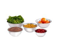 Relaxdays 10024739 Mixing Set of 5, Various Sizes, Serving Bowls, Stackable, Stainless Steel Dishes, Silver
