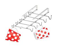 Relaxdays 10026992 Holder, Cupboard Tidy for 10 Cups, Metal Rack, Under Shelf Or in Mug Organizer, 6x14x28 cm, Silver, Iron