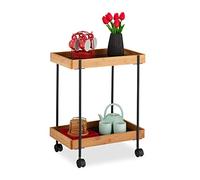 Relaxdays 10027599 Serving Trolley, Tea Station with 2 Tiers, Bamboo & Iron, Side Table on Casters, 57x46x28 cm, Natural/Black, MDF Boards