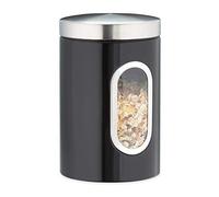 Relaxdays 10027647_46 Storage Canister, Lid, Window, 1.4 L, for Coffee, Flour, Pasta, Kitchen Pantry Container, Jar, Metal, Black, Plastic