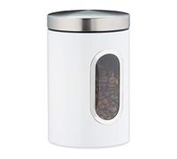 Relaxdays 10027647_49 Storage Canister, Lid, Window, 1.4 L, for Coffee, Flour, Pasta, Kitchen Pantry Container, Jar, Metal, White, Iron
