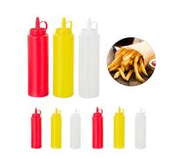 Relaxdays 10027669 Squeeze Bottle, Sauce Dispenser, Refillable, Plastic, Set of 9, Home & Gastronomy, 400 ml, Red/Yellow/White