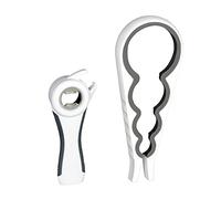 Relaxdays 10027894_1084 Universal Jar Gripper & Multi Opener, Set of 2, 5in1, for Glasses, Cans, Lids & Bottles, White-Grey, Plastic