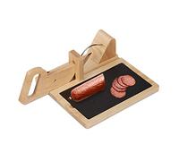 Relaxdays 10027947 Wooden Sausage Slicer for Salami, Ham & Cheese, Slate Chopping Board, Natural/Black