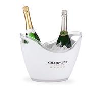 Relaxdays 10028655 Ice, Champagne Bucket, 6 L, Party Tub, Beer & Wine Bowl, Plastic, HxWxD: 25,5 x 34,5 x 26 cm, White