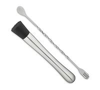 Relaxdays 10028729 Spoon with Muddler, Stainless Steel, Twisted Masher, Limes & Herbs, Elegant Bar Accessories, Silver, 18/8