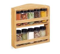 Relaxdays 10028825 Spice Rack, 10 Herb Jars with Shaker Inserts & Screw Caps, Standing & Hanging, Bamboo, Natural