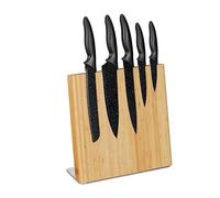 Relaxdays 10028862 Magnetic Knife Block, Bamboo Knives Holder, Universal Cutlery Board, Kitchen, Empty, 27.5x28x12 cm, Natural