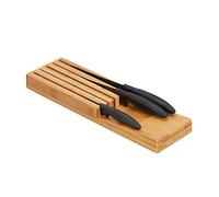 Relaxdays 10028871 Bamboo Knife in-Drawer Block, Storage for 5 Knives, Kitchen, Tabletop Organiser, 3.5 x 11 x 39 cm, Natural