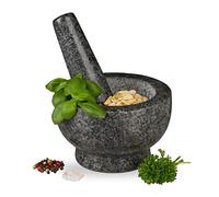 Relaxdays 10029950 Granite Pestle and Mortar, Durable and Hardwearing, Cooking Set for Grinding Herbs and Spices, Large, Grey