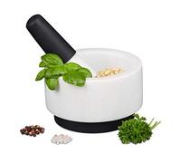 Relaxdays 10029962 Pestle, Spices, Herbs, Polished Stone Mortar, Ø 14 cm, Marble, White