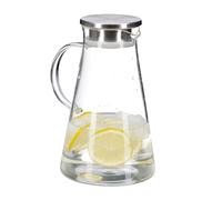 Relaxdays 10029986 Glass Pitcher, 1.8 L, Stainless Steel Lid, Water, Wine, Juice