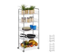 Relaxdays 10030061_350 Rollregal aus Metall Storage Trolley, 5 Tiers, Rolling Cart for Kitchen & Bathroom & Office, HBT 91.5 x 40.5 x 26.5 cm, Silver, Steel