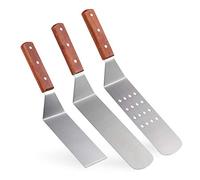 Relaxdays 10030729 Grill Spatula, Stainless Steel, 3X Set, Professional Barbecue Accessories, 2X Scrapers, 1x Flipper, Red/Brown