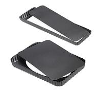 Relaxdays 10030746 pan Set of 2 Tart Tins, with Lifting Base, Non-Stick Coated, 2 Sizes, Rectangular & Long, Quiche Shape, Anthracite, Steel