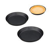Relaxdays 10030759 Set of 3 Trays, Cake Baking Form, Non-Stick, Wavy Edge, Quiche, Tarte, Sizes: Ø 21/26/ 28 cm, Anthracite, Steel