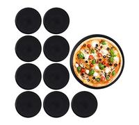 Relaxdays 10030760 Pizza Tray, Set of 10, Round, Perforated, Crisp, ∅ 32 cm, Non-Stick, Tarte Flambee, from Carbon Steel, Black
